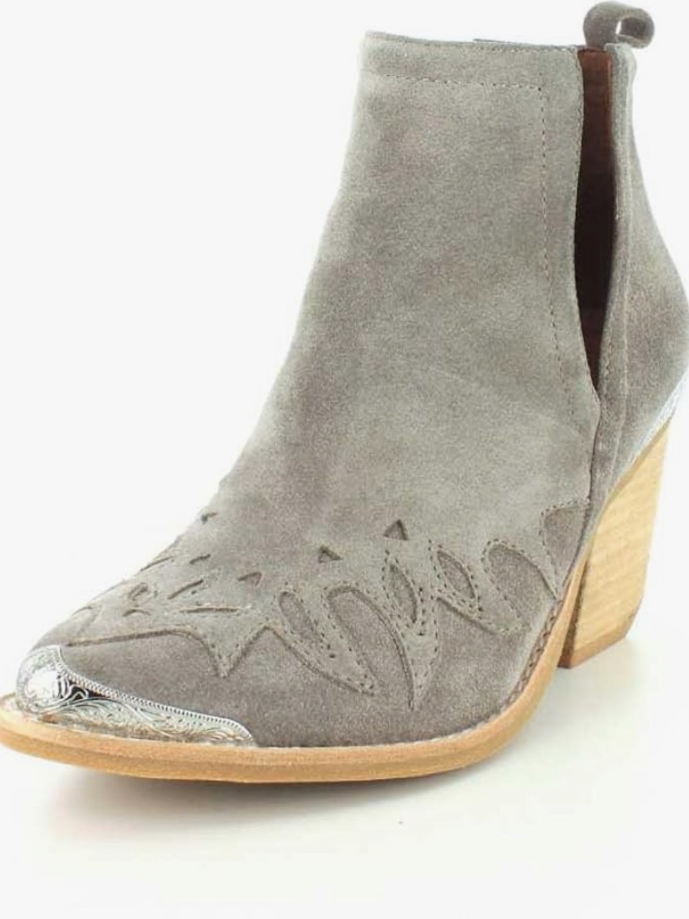 Jeffrey Campbell Olinda Taupe Suede Western Ankle Boot with Metal Toe